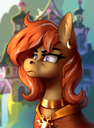 Size: 1924x2596 | Tagged: safe, artist:28gooddays, oc, oc only, oc:steel sickle, earth pony, pony, angry, annoyed, ear piercing, earring, female, jewelry, mare, no source available, piercing, scowl, solar empire