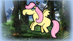 Size: 320x180 | Tagged: safe, artist:cookie-lovey, fluttershy, pegasus, pony, g4, the cutie mark chronicles, 2011, blank flank, female, filly, filly fluttershy, foal, forest, looking up, smiling, so many wonders, solo, style emulation, the fairly oddparents, younger