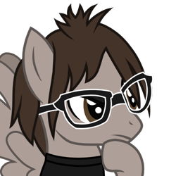 Size: 750x750 | Tagged: safe, artist:toyminator900, pegasus, pony, bust, commission, frown, glasses, hoof on chin, male, mikey way, my chemical romance, ponified, simple background, solo, spread wings, stallion, thinking, transparent background, wings