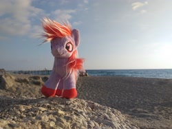 Size: 4128x3096 | Tagged: safe, artist:ferracraft, sugar moonlight, earth pony, pony, g5, beach, female, irl, mare, ocean, photo, plushie, ponies around the world, solo, standing, turkey (country), water