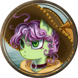 Size: 256x256 | Tagged: safe, artist:saby, derpibooru exclusive, oc, oc only, oc:rose ribband, pony, the last summer, bust, character token, choker, female, hat, hood, portrait, roleplay illustration, rule 63, serious