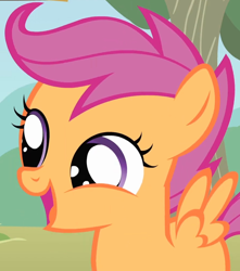 Size: 890x1006 | Tagged: safe, screencap, scootaloo, pegasus, pony, g4, season 1, the show stoppers, close-up, cropped, cute, cutealoo, female, filly, foal, happy, open mouth, solo, spread wings, wings