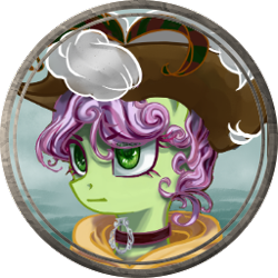 Size: 256x256 | Tagged: safe, artist:saby, derpibooru exclusive, oc, oc only, oc:rose ribband, pony, the last summer, bust, character token, choker, female, hat, hood, portrait, roleplay illustration, rule 63, serious