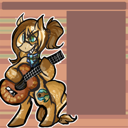 Size: 650x650 | Tagged: safe, artist:dokuyuu, oc, oc only, earth pony, pony, grin, guitar, multicolored coat, musical instrument, musician, simple background, smiling, solo, standing on two hooves