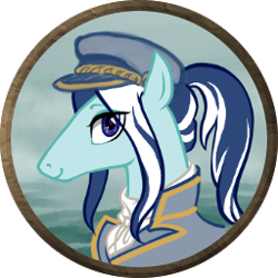 Size: 256x256 | Tagged: safe, artist:saby, derpibooru exclusive, oc, oc only, oc:splendence, pony, ascot, bust, cap, character token, clothes, cute, hat, jacket, looking at you, male, peaked cap, ponytail, portrait, smiling, stallion, striped mane