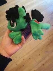 Size: 3120x4160 | Tagged: safe, artist:herzstueckhandmade, pegasus, pony, beanie, beanie (plushie), billie joe armstrong, commission, green day, irl, lying down, male, photo, plushie, ponified, prone, solo, stallion