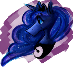 Size: 600x555 | Tagged: safe, artist:dokuyuu, princess luna, alicorn, pony, g4, bust, ethereal mane, looking offscreen, simple background, solo, starry mane, transparent background