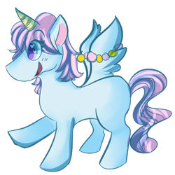 Size: 516x517 | Tagged: safe, artist:dokuyuu, oc, oc only, oc:opal, alicorn, pony, heart, heart eyes, looking offscreen, raised hoof, side view, simple background, solo, spread wings, transparent background, wingding eyes, wings