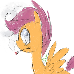 Size: 1024x1024 | Tagged: safe, artist:chandelurres, scootaloo, pegasus, pony, g4, female, simple background, smoking, solo, spread wings, transparent background, wings