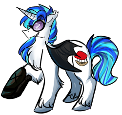 Size: 665x626 | Tagged: safe, artist:dokuyuu, oc, oc only, pony, unicorn, clothes, costume, glasses, looking offscreen, male, multicolored hair, nightmare night costume, raised hoof, simple background, solo, stallion, transparent background