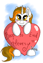 Size: 2380x3484 | Tagged: safe, artist:julunis14, oc, oc only, oc:aurora shinespark, pony, unicorn, :3, blushing, boop request, ear fluff, ear piercing, earring, female, heart, heart eyes, high res, horn, jewelry, looking at you, mare, no source available, piercing, signature, simple background, solo, text, unicorn oc, wingding eyes
