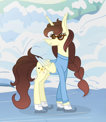 Size: 1919x2205 | Tagged: safe, artist:darbypop1, oc, oc:darby, alicorn, pony, clothes, female, ice skating, mare, solo