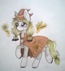 Size: 1024x1120 | Tagged: safe, artist:dexterisse, oc, oc only, oc:minako, unicorn, female, hat, horn, mare, simple background, solo, traditional art, white background, witch, witch hat