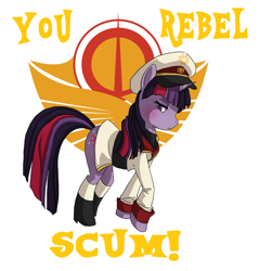 Size: 1344x1404 | Tagged: safe, artist:emkay-mlp, artist:the-orator, twilight sparkle, pony, unicorn, g4, emblem, female, simple background, solar empire, solo, star wars, star wars: return of the jedi, star wars: the last jedi, text, unicorn twilight, white background