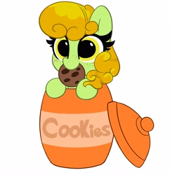 Size: 3973x4096 | Tagged: safe, artist:kittyrosie, oc, oc only, earth pony, pony, commission, cookie, cute, earth pony oc, food, mouth hold, ocbetes, simple background, white background, ych result