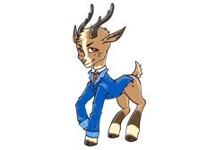 Size: 968x645 | Tagged: safe, artist:leastways, oc, oc:stone hearted, deer, antlers, clothes, cloven hooves, deer oc, non-pony oc, simple background, suit, transparent background