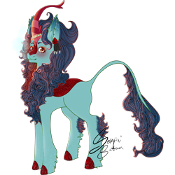 Size: 2183x2183 | Tagged: safe, artist:senpai-satan, oc, oc only, oc:spring glow, kirin, fallout equestria, cloven hooves, cold, commission, female, high res, ice, kirin oc, mare, signature, simple background, solo, transparent background