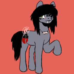 Size: 700x704 | Tagged: safe, artist:crossthecanine, pony, unicorn, disguise, disguised siren, fangs, kellin quinn, male, ponified, raised hoof, simple background, sleeping with sirens, solo, stallion, standing