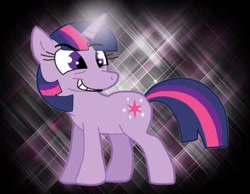 Size: 1134x878 | Tagged: safe, artist:cookie-lovey, twilight sparkle, pony, unicorn, g4, 2012, black background, female, grin, lidded eyes, mare, simple background, smiling, solo, sparkles, turned head, unicorn twilight