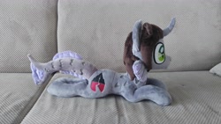 Size: 5312x2988 | Tagged: safe, artist:dixierarity, half-siren, hybrid, pony, commission, curved horn, fins, fish tail, horn, irl, kellin quinn, male, photo, plushie, ponified, scales, slit pupils, solo, tail