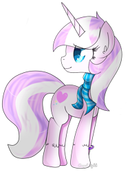 Size: 701x925 | Tagged: safe, artist:angellightyt, oc, oc only, pony, unicorn, clothes, female, horn, looking back, mare, scarf, simple background, solo, transparent background, unicorn oc
