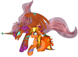 Size: 3380x2468 | Tagged: safe, alternate version, artist:angellightyt, oc, oc only, alicorn, pony, alicorn oc, background removed, base used, duo, female, high res, horn, lying down, mare, nightmarified, prone, simple background, transparent background, wings