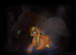 Size: 3380x2468 | Tagged: safe, artist:angellightyt, oc, oc only, alicorn, pony, alicorn oc, base used, duo, female, glowing, glowing eyes, high res, horn, mare, nightmarified, wings