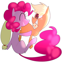 Size: 1024x1024 | Tagged: safe, artist:chandelurres, applejack, pinkie pie, earth pony, pony, g4, duo, female, hoofbump, mare, missing accessory, simple background, transparent background
