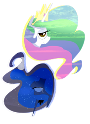 Size: 1024x1409 | Tagged: safe, artist:chandelurres, princess celestia, princess luna, alicorn, pony, g4, bust, crying, duo, female, lidded eyes, mare, simple background, transparent background