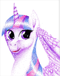 Size: 488x622 | Tagged: safe, artist:nutmeg04, twilight sparkle, alicorn, pony, g4, female, looking at you, mare, simple background, smiling, solo, stippling, twilight sparkle (alicorn)