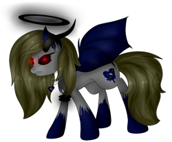 Size: 1115x923 | Tagged: safe, artist:angellightyt, oc, oc only, demon, demon pony, pony, black sclera, coat markings, female, halo, mare, nightmarified, simple background, socks (coat markings), solo, transparent background