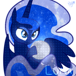Size: 1024x1024 | Tagged: safe, artist:chandelurres, princess luna, alicorn, pony, g4, female, mare, moon, simple background, solo, spread wings, transparent background, wings