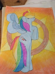 Size: 4608x3456 | Tagged: safe, artist:acid flask, rainbow dash, pegasus, pony, g4, 2d, bipedal, colored, colored pencil drawing, colored pencils, cute, drawing, eyes closed, female, happy, long tail, mare, smiling, solo, spread wings, standing, standing on two hooves, tail, traditional art, wings