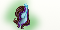 Size: 1366x698 | Tagged: safe, artist:nutmeg04, oc, oc only, oc:nutmeg, earth pony, pony, bust, earth pony oc, eyes closed, female, looking down, mare, multicolored hair, simple background, solo