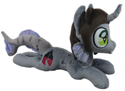 Size: 600x440 | Tagged: safe, artist:dixierarity, half-siren, hybrid, pony, commission, curved horn, fins, fish tail, horn, irl, kellin quinn, male, photo, plushie, ponified, scales, simple background, slit pupils, solo, tail, transparent background