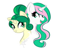 Size: 1140x701 | Tagged: safe, artist:gummysharkcircus, oc, oc only, oc:felicity, oc:mareiena mossrock, pony, bust, duo, simple background, transparent background