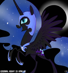 Size: 1024x1093 | Tagged: safe, artist:chandelurres, nightmare moon, alicorn, pony, g4, female, mare, solo, spread wings, wings