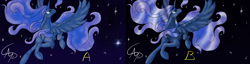 Size: 5935x1521 | Tagged: safe, artist:nutmeg04, princess luna, alicorn, pony, g4, comparison, ethereal mane, ethereal tail, female, mare, solo, spread wings, starry background, tail, wings