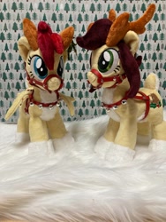 Size: 960x1280 | Tagged: safe, artist:melodisde, oc, oc only, deer, reindeer, antlers, duo, duo female, female, irl, photo, plushie, smiling, standing, wings