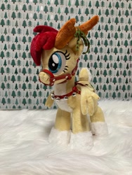 Size: 960x1280 | Tagged: safe, artist:melodisde, oc, oc only, deer, reindeer, antlers, female, irl, photo, plushie, smiling, solo, standing, wings