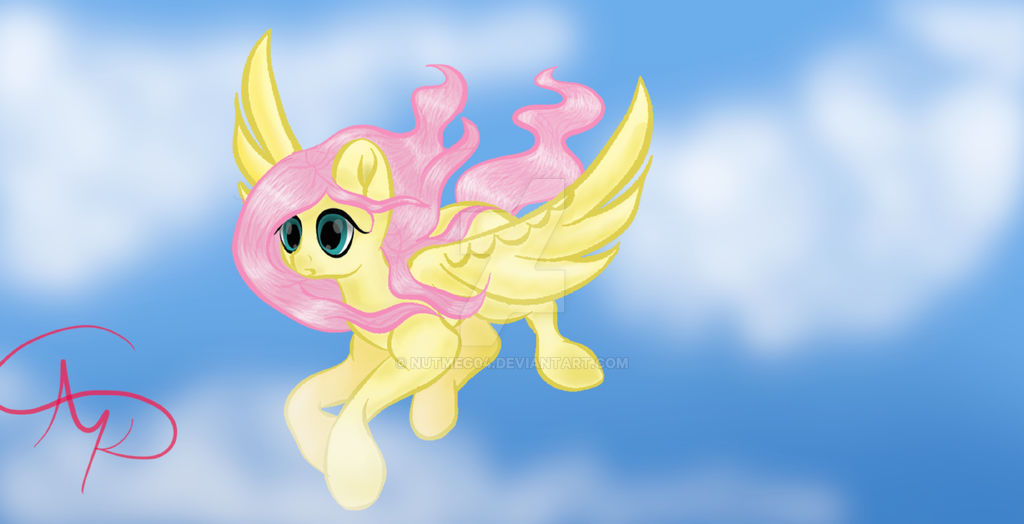 Safe Artist Nutmeg Fluttershy Pegasus Pony Female Flying Looking Offscreen