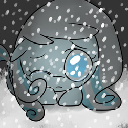 Size: 1024x1024 | Tagged: safe, artist:chandelurres, oc, oc:snowdrop, pony, crying, female, lying down, mare, one eye closed, prone, snow, solo