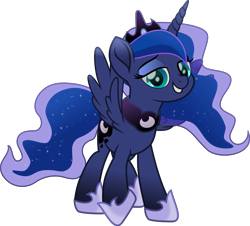 Size: 5698x5158 | Tagged: safe, artist:php178, derpibooru exclusive, part of a set, princess luna, alicorn, pony, derpibooru, series:apri(luna) fools!, g4, my little pony: the movie, .svg available, :d, absurd resolution, april fools, april fools 2023, blue eyes, blue mane, blue tail, clothes, colored pupils, crown, cyan eyes, ethereal mane, ethereal tail, eyeshadow, female, flowing mane, flowing tail, grin, horn, inkscape, jewelry, lidded eyes, long horn, long mane, long tail, looking at you, makeup, mare, meta, moon, movie accurate, open mouth, open smile, part of a series, peytral, raised hoof, regalia, shoes, simple background, smiling, smiling at you, solo, standing, svg, tail, teal eyes, teeth, transparent background, trotting, vector