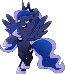 Size: 6875x7828 | Tagged: safe, artist:php178, derpibooru exclusive, part of a set, princess luna, alicorn, pony, derpibooru, series:apri(luna) fools!, g4, my little pony: rainbow roadtrip, .svg available, :d, absurd resolution, april fools, april fools 2023, blue eyes, blue mane, blue tail, character swap, clothes, colored pupils, confident, crown, cyan eyes, determination, determined, determined face, determined look, determined smile, epic stance, ethereal mane, ethereal tail, female, flowing mane, flowing tail, horn, inkscape, jewelry, long horn, long mane, long tail, looking at you, mare, meta, moon, movie accurate, noblewoman's laugh, open mouth, open smile, part of a series, peytral, raised hoof, raised leg, rearing, regalia, shoes, simple background, smiling, smiling at you, solo, spread wings, standing, standing on one leg, svg, tail, teal eyes, transparent background, transparent mane, vector, wings
