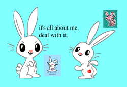 Size: 1316x900 | Tagged: safe, artist:msponies, angel bunny, rabbit, g4, angel is a bunny bastard, animal, butt, it's happy bunny, kiss mark, lipstick, looking back, male, ms paint, rear view, sitting, smiling, tail, taunting, whiskers