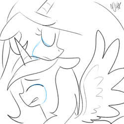 Size: 1024x1024 | Tagged: safe, artist:chandelurres, princess celestia, princess luna, alicorn, pony, g4, crying, duo, female, horn, mare, simple background, sketch, wings