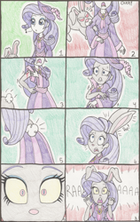 Size: 887x1400 | Tagged: safe, artist:bageloftime, rarity, human, rabbit, undead, zombie, anthro, equestria girls, g4, bite mark, blood, bunnified, clothes, comic, coronation dress, dress, easter, easter bunny, female, holiday, human to anthro, infected, long dress, long skirt, skirt, solo, species swap, transformation, transformation sequence