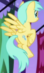 Size: 184x304 | Tagged: safe, screencap, sunshower raindrops, pegasus, pony, friendship is magic, g4, background character, background pony, cropped, female, flying, mare, solo focus, spread wings, wings