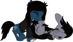Size: 4999x2859 | Tagged: safe, artist:jhayarr23, earth pony, pony, undead, unicorn, zombie, zombie pony, bone, boop, bring me the horizon, clothes, commission, cute, disguise, disguised siren, duo, duo male, eyes closed, fangs, gay, happy, jewelry, kellin quinn, leaning over, lip piercing, long sleeves, lying down, male, necklace, oliver sykes, on back, open mouth, piercing, scar, shipping, shirt, sleeping with sirens, t-shirt, tattoo, torn ear, underhoof, ych result