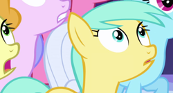 Size: 1066x573 | Tagged: safe, screencap, carrot top, cherry berry, golden harvest, linky, sea swirl, seafoam, shoeshine, sunshower raindrops, pegasus, pony, friendship is magic, g4, background character, background pony, cropped, female, mare, solo focus